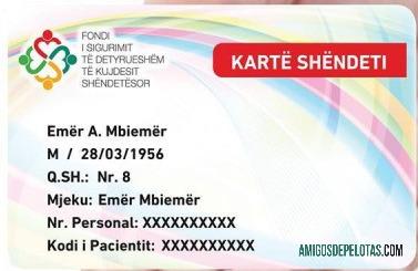 Cartão de saúde do fundo de seguro de saúde obrigatório da Albânia exemplo